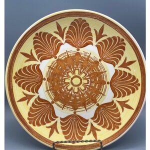 Vtg Royal Ironstone dinner plate 10" mid century mustard yellow,rust-colored